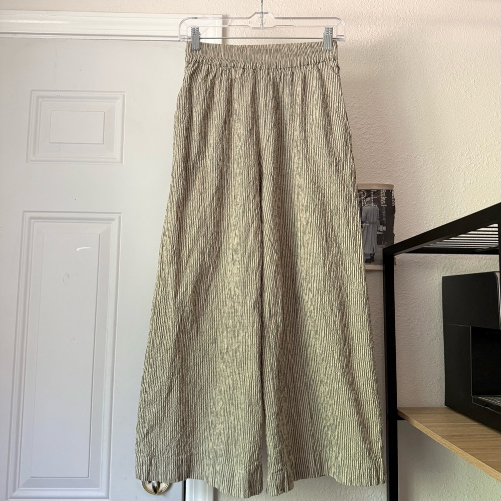 Wide Leg Elastic Waist Pants in Olive Stripe